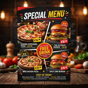 Flyer menu trà sữa retro độc đáo